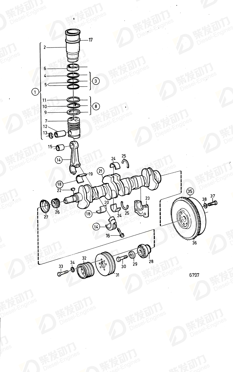 VOLVO Piston ring kit 875798 Drawing VOLVO Piston ring kit 875798 Drawing